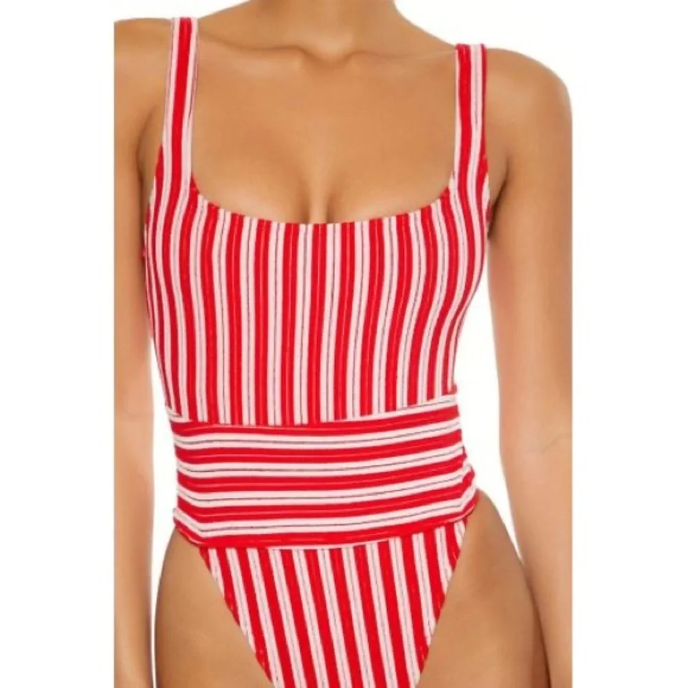 Forever 21 Red White Striped Terry Monokini High-Leg One-Piece Swimsuit – Size L - Picture 13 of 13
